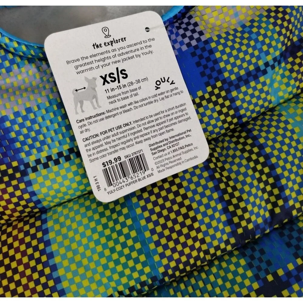 Youly Explorer Dog XS to Small 11 inch Cozy Blue Pet Puffer Coat